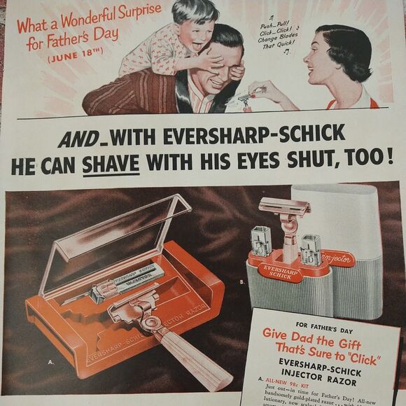 Schick Eversharp Injector Razor - Shave w/ Eyes Shut- 1950 Vtg PRINT AD Ephemera - Picture 9 of 10